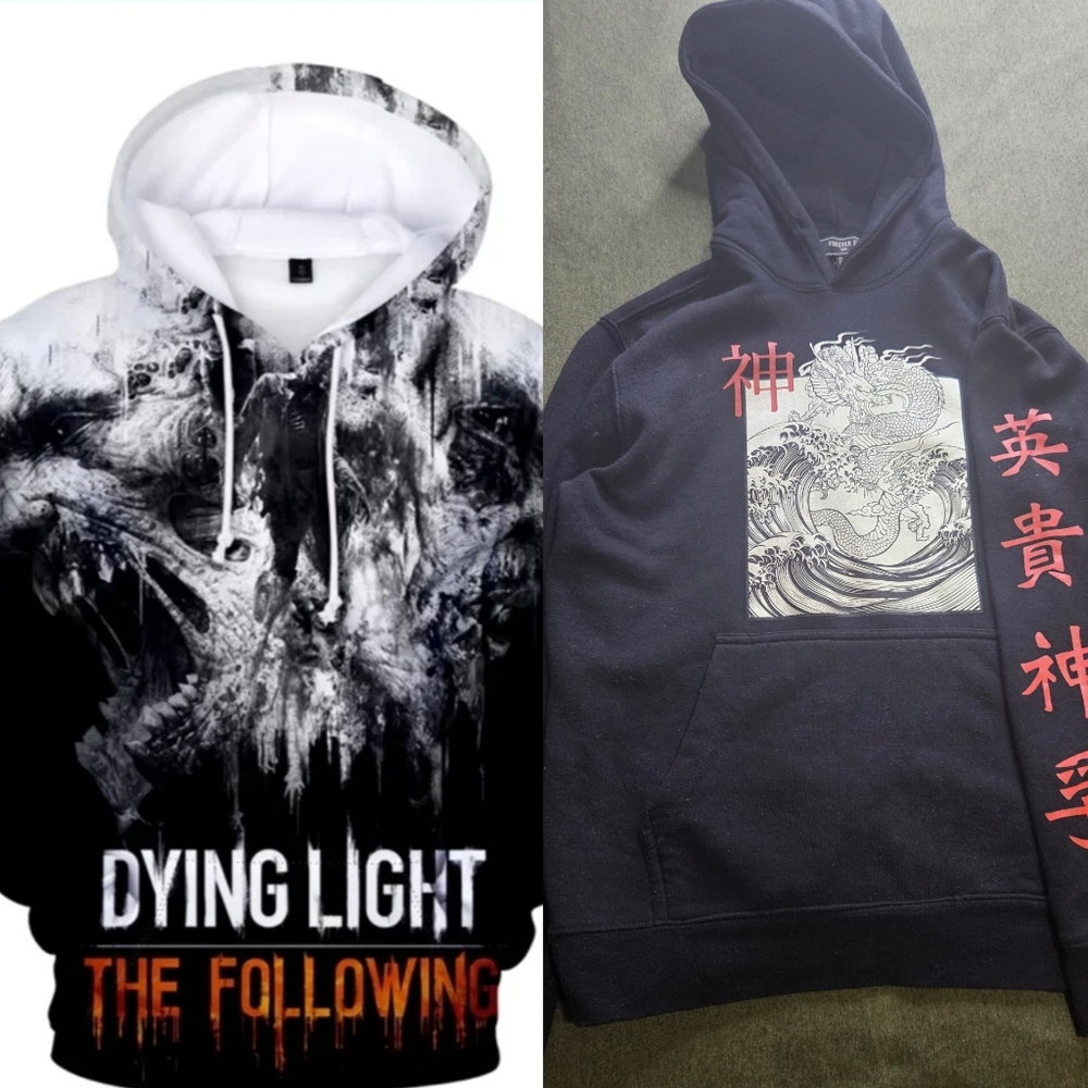 Set Of 2 Bundle Hoodies Dying Light 2 The Following And Dragon Graphic Small